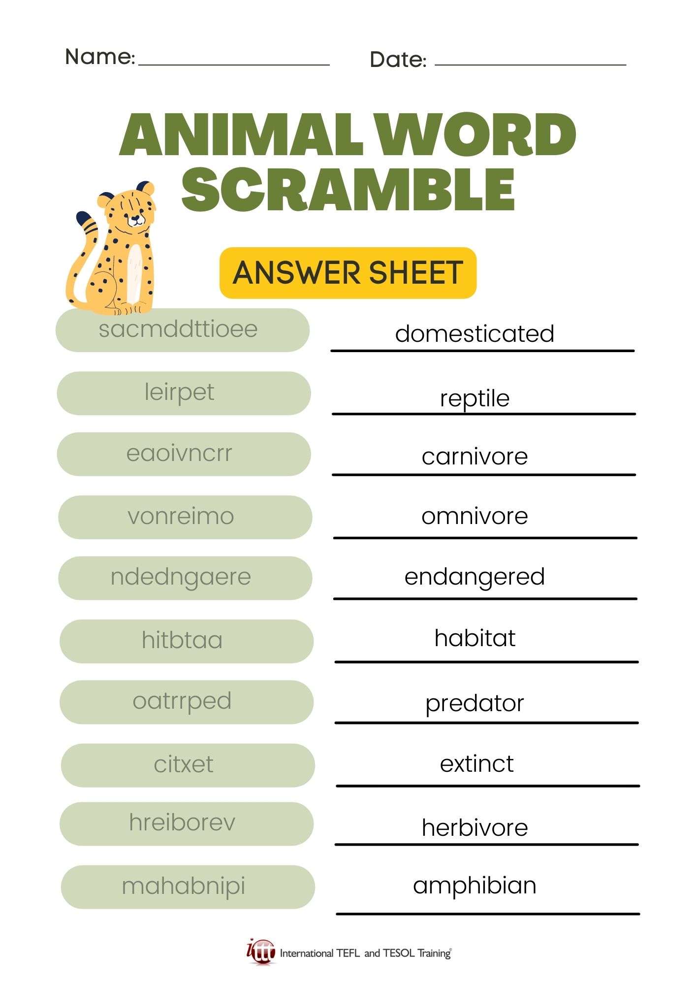 EFL Animal Word Scramble ️ ️ ️ ITTT